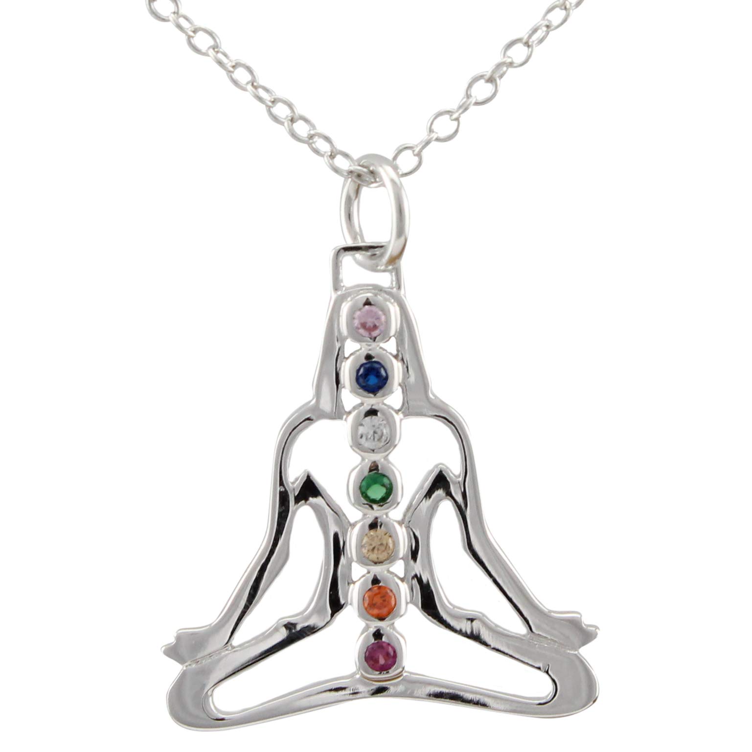 Meditation Hocke Anhänger Halskette aus 925 Sterlingsilber mit farbigen Steinen Om