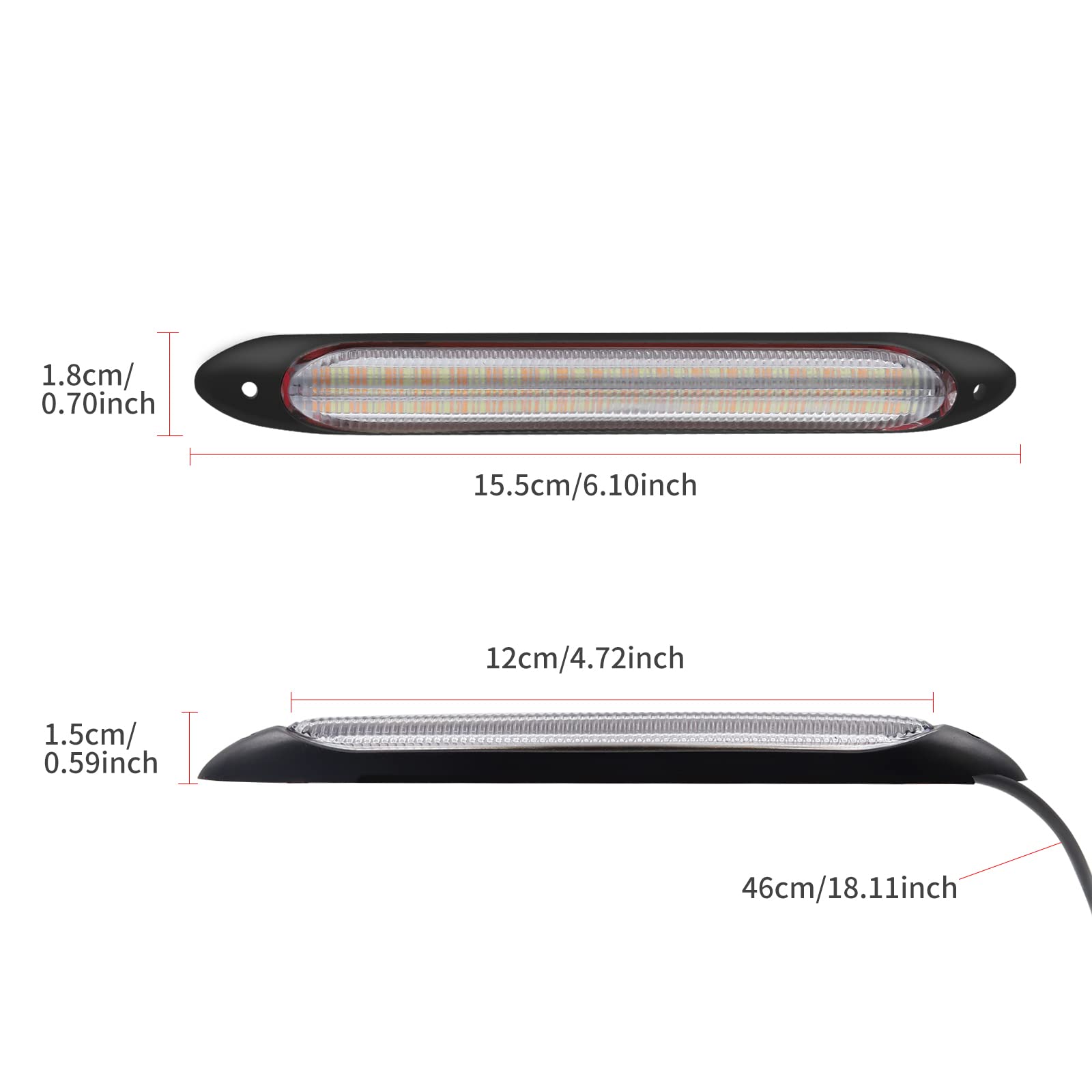 Biqing 2PCS Striscia di Luci di Marcia per Auto 15.5CM,Universal Luci di Marcia Diurna a LED DRL 12V Bianco Flusso Sequenziale Indicatore di Direzione Ambra