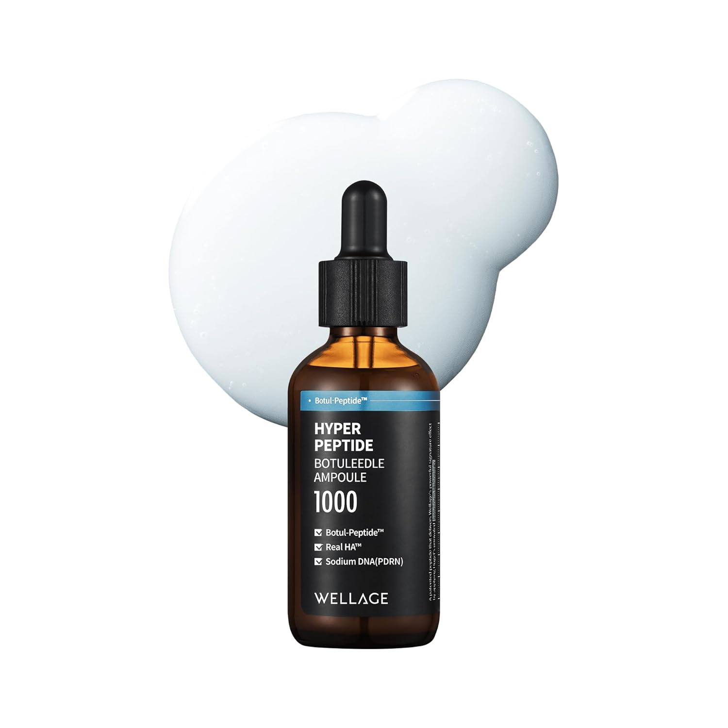WELLAGE Hyper Peptide Botuleedle Ampoule, Korean Anti-Aging Serum. Peptide, Highly Pure Hyaluronic Acid, PDRN, Panthenol, Squalane, Pore Elasticity, Pore Reduction, 1.69 fl.oz.