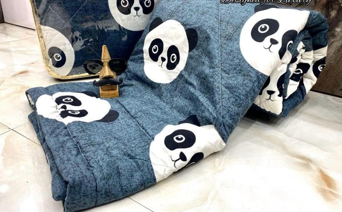 AC Comforter | Kids Printed Quilt/Duvet | Soft Warm Cozy Blanket | (Grey Panda, Single Bed (60 x 90 Inches))-image-32