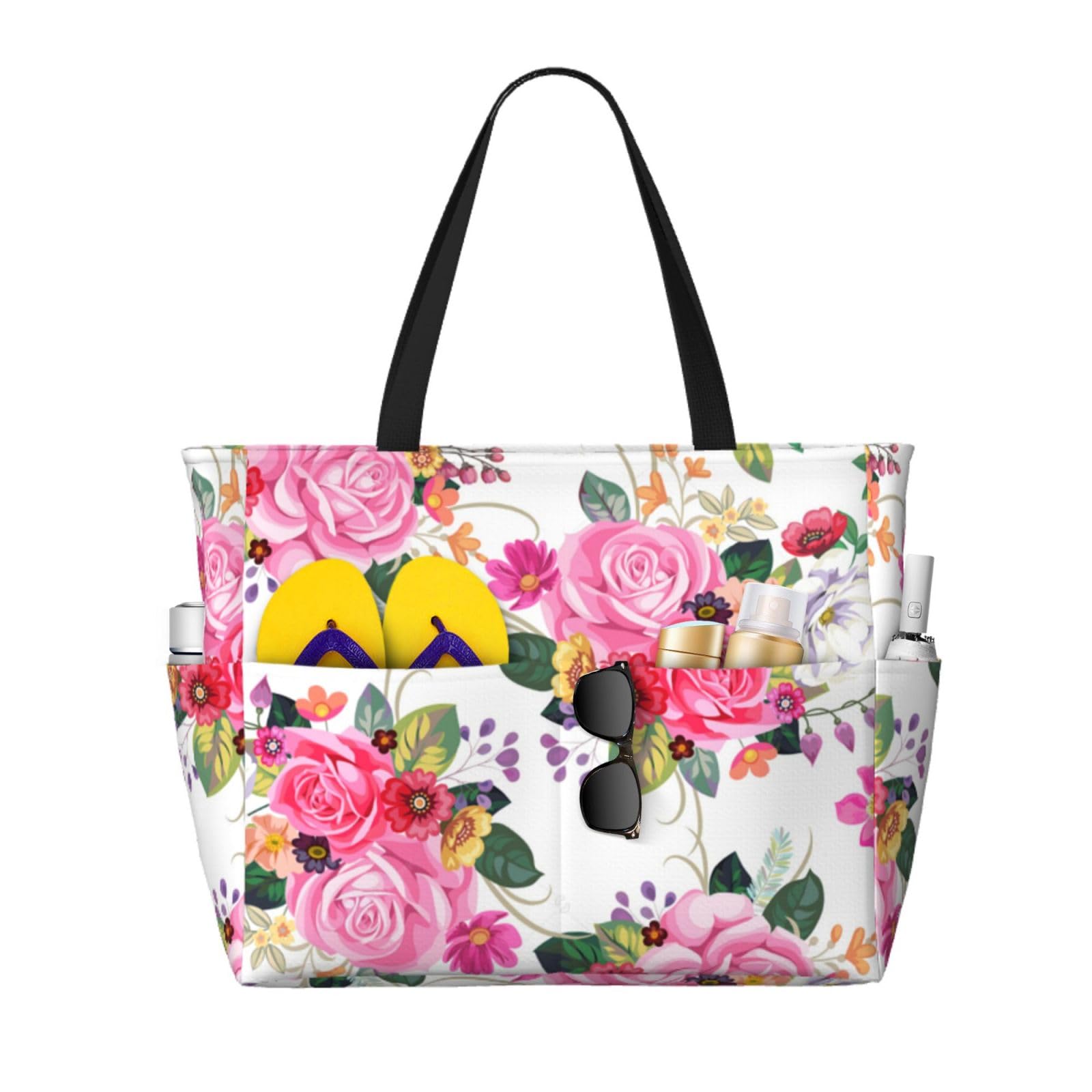 Bouquets de fleurs vintage grand sac de plage contre le sable - 6
