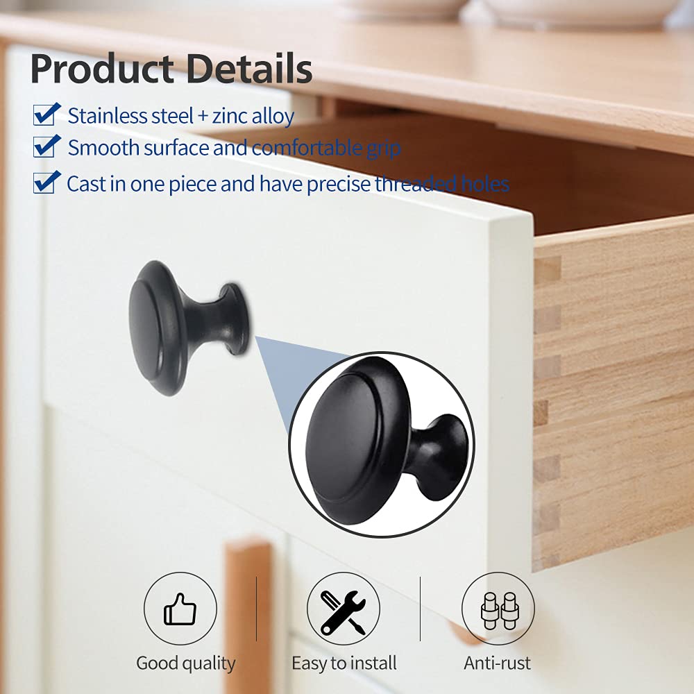 Matte Black Dresser Knobs 18-Pack Black Drawer Knobs - 30mm Round Cabinet Knobs With Screws 18 Pieces Black Cabinet Knobs 30mm Drawer Pulls With Screws