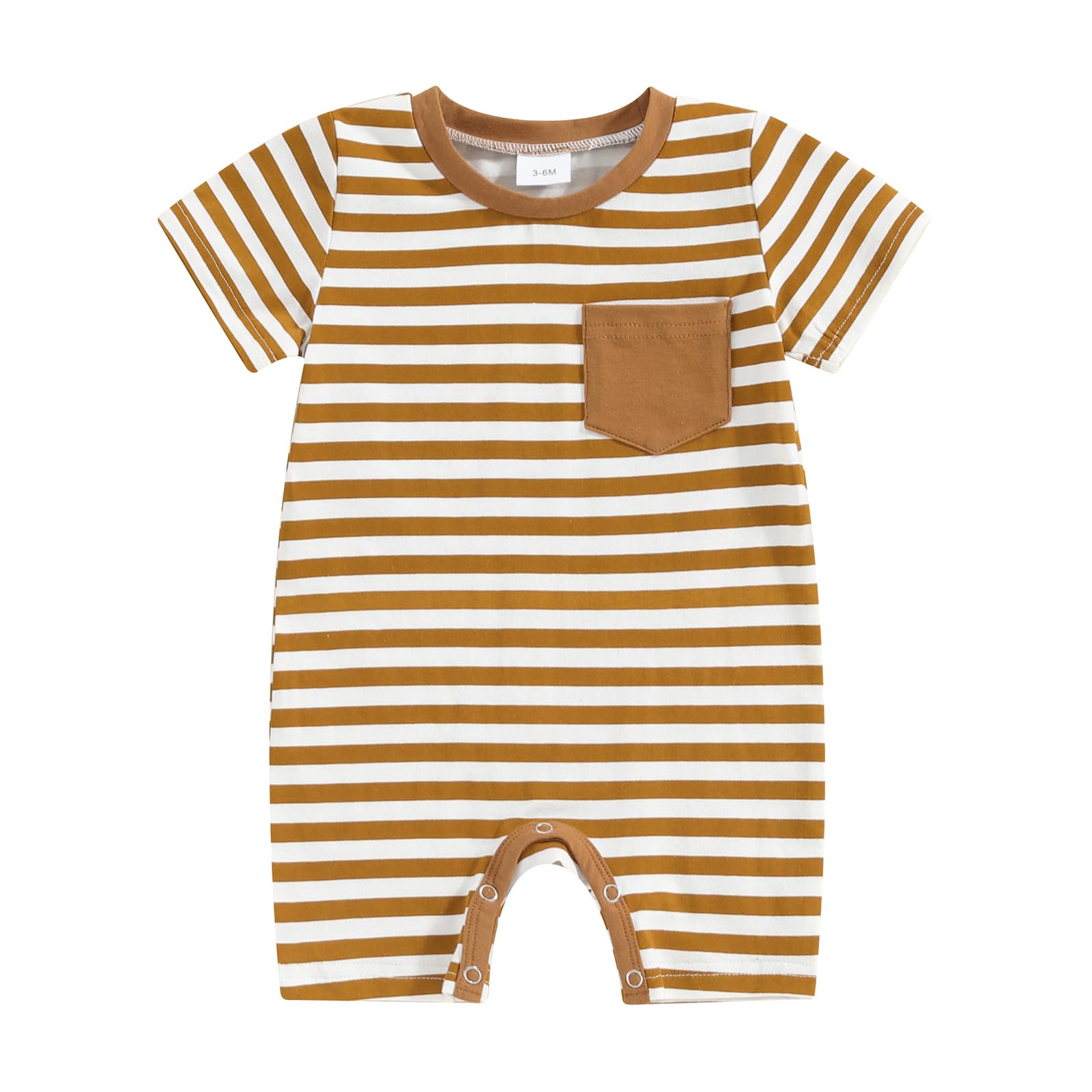 Newborn Baby Boy Romper Short Sleeve Crew Neck Stripe Button Jumpsuit with Pockets One Piece Summer Clothes Outfit