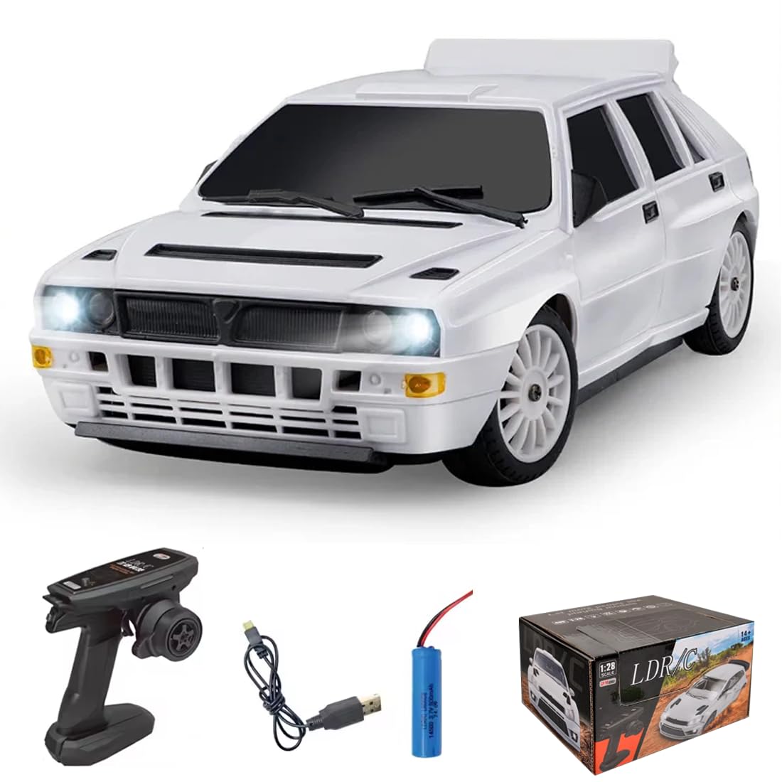 1/28 Scale RC Drift Car for Adults, 2.4G Full Proportional RC Car with 10KM/H High-Speed, 4WD Remote Control Racing Sport Cars with LED Lights, Spare Tires & Tools