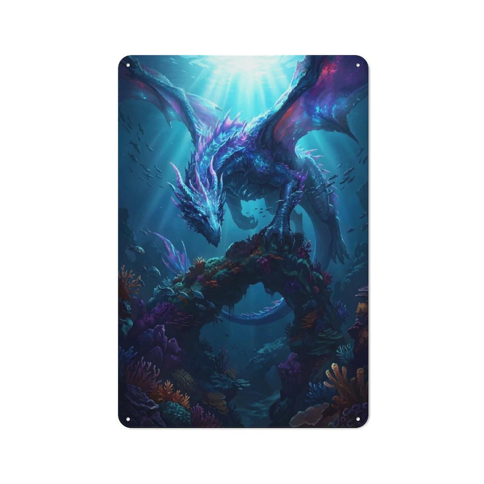Junmoney Style-12 Underwater Dragon Vintage Metal Plaque 30X20cm For Hobby Room Or Studio, Suited To Hobby Room Decor Fans