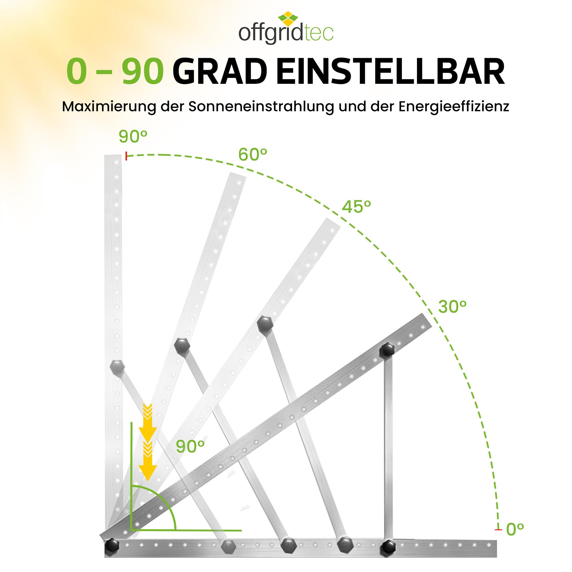 Nośnik modułu solarnego z regulacją nachylenia od 0 do 90° do 1040 mm szerokości modułu