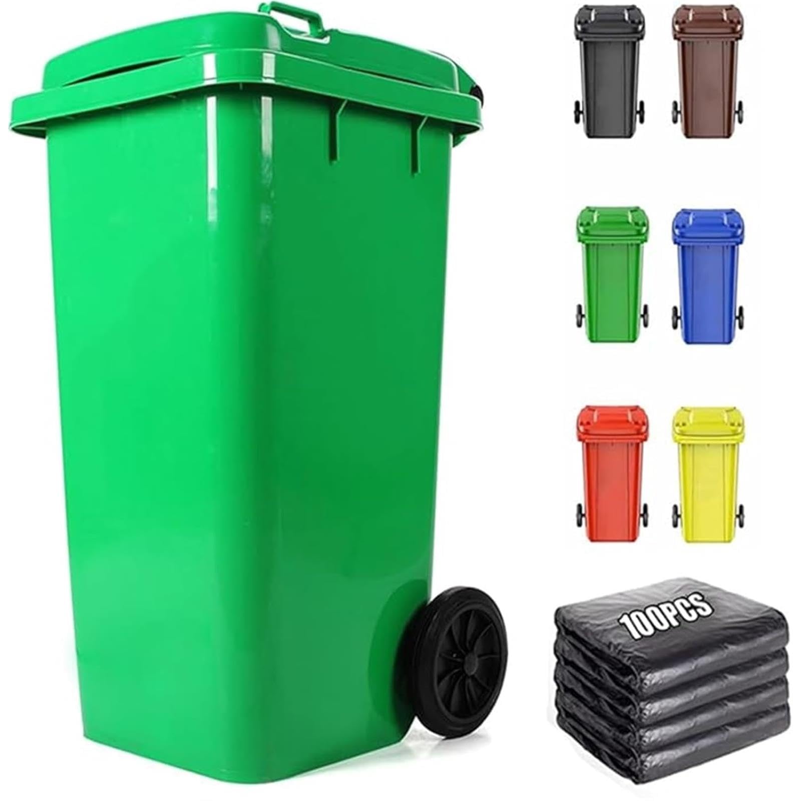 VITIWEDTY Outdoor Trash Can with Lid, Wheeled Plastic Garbage Can for Home, Garage & Commercial Use (Green 100L)