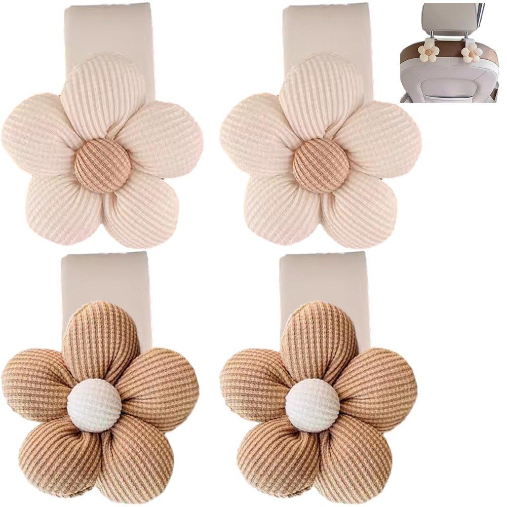 Fituenly 4pcs Car Seat Headrest Hook, Car Purse Hook, Cute Flower Auto Seat Back Organizer Bag Holder, Auto Accessories for Suv Sedan Truck