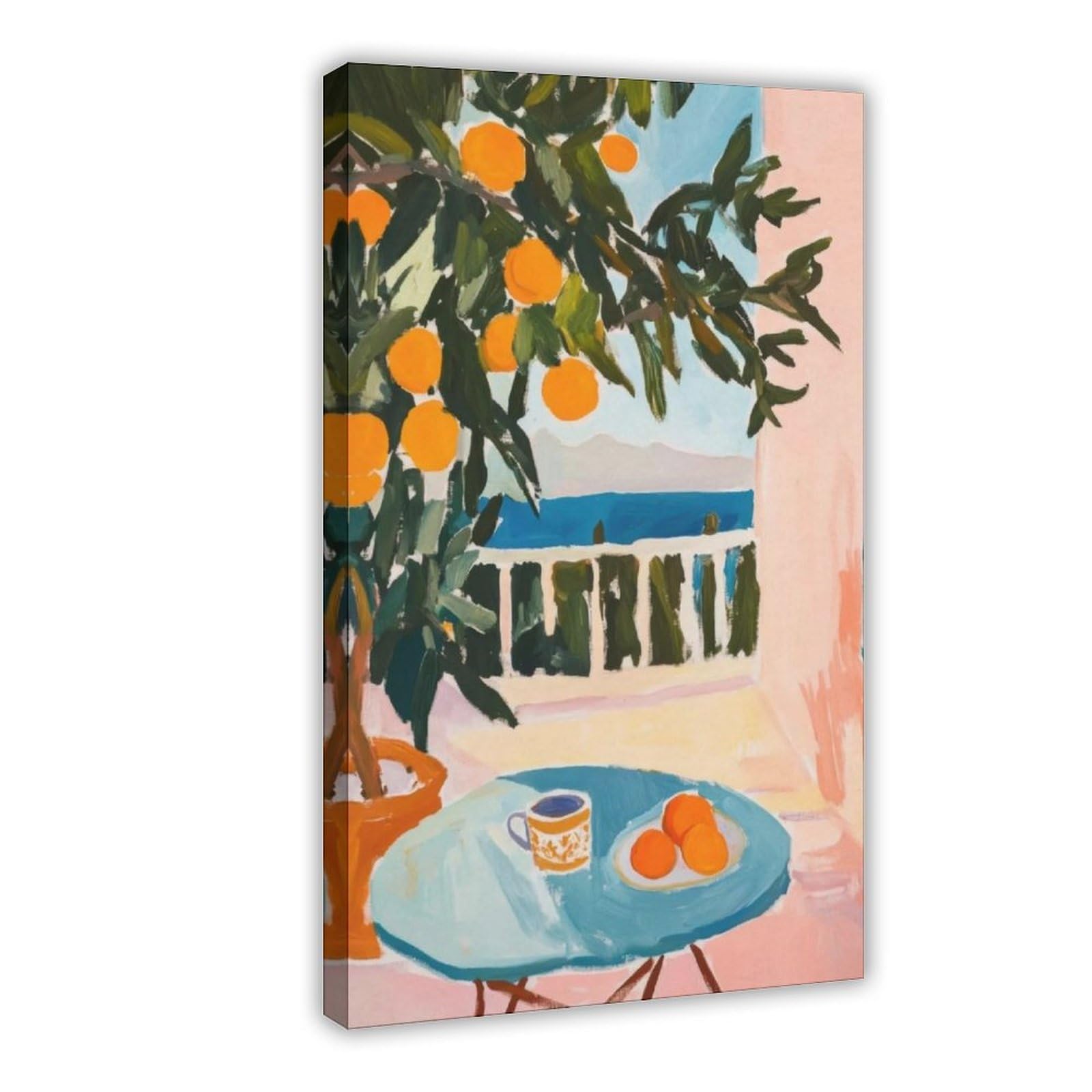 Nffbgfd Mediterranean Orange Tree Poste Canvas Poster Bedroom Decor Landscape Decor Gift 12X18inch(30X45cm)