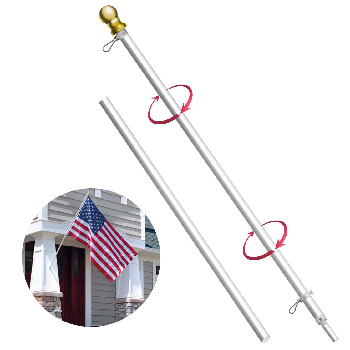 Buy SolarStar 6 ft Flag Pole Aluminum Tangle Free Spinning New