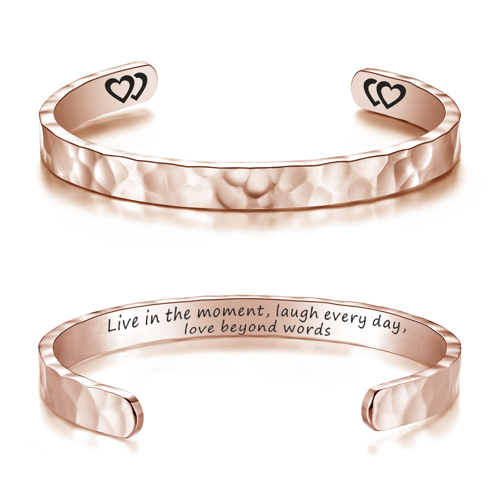 Inspirational Bracelets for Women Stainless Steel Hammered Cuff Hidden Message Mantra Cuff Encouragement Gift for Her