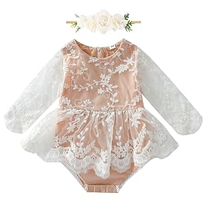 FYMNSI Neugeborenes Baby Mädchen Spitzen Strampler Rüschen Ärmellos Body Einteiler Prinzessin Bodysuit mit Stirnband Set