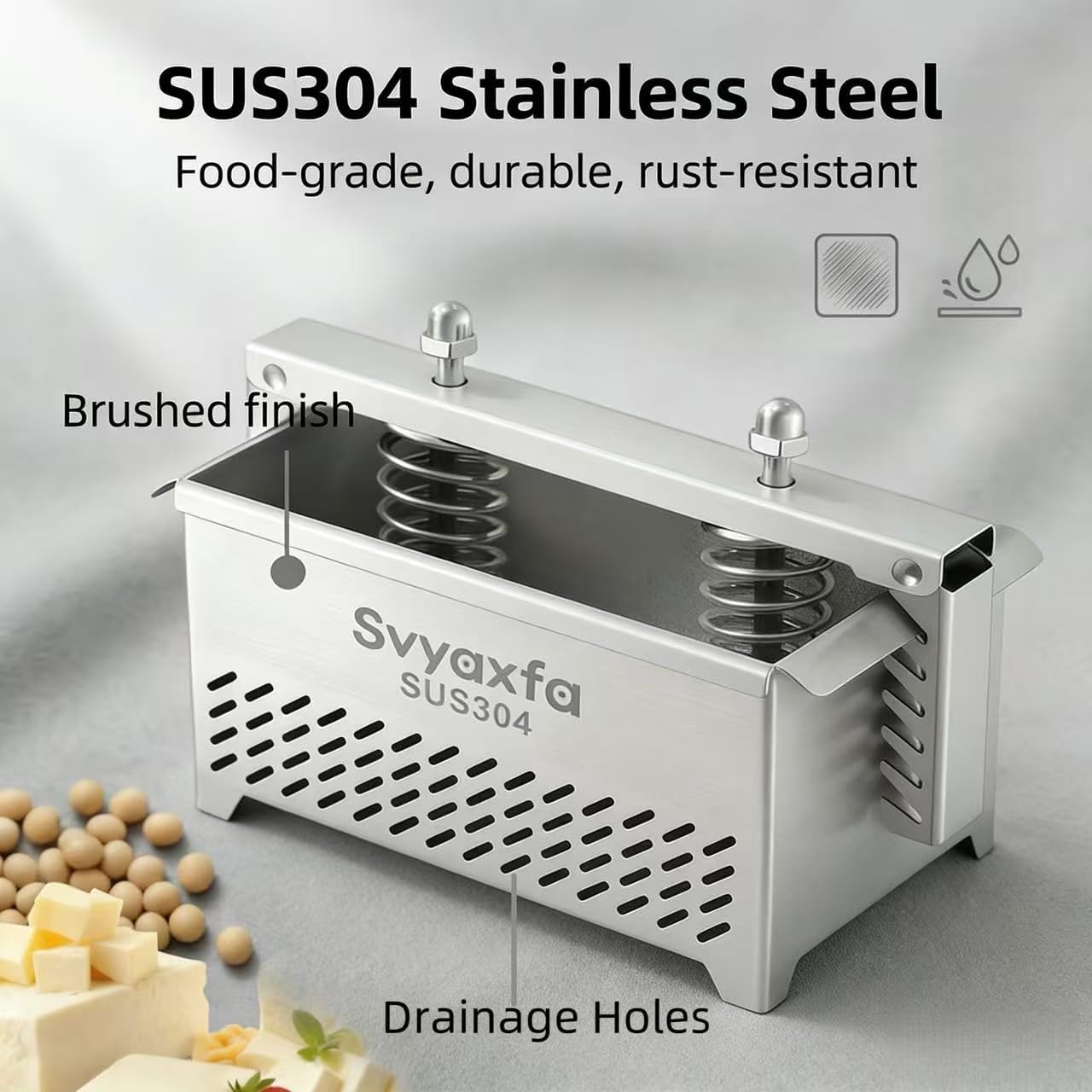 Tofu Press Stainless Steel Paneer Maker - Cheese Press Prensa Para Queso for Homemade Tofu, Paneer，Easy to Use and Clean, Tofu Press Dishwasher Safe, BPA Free Food Strainer