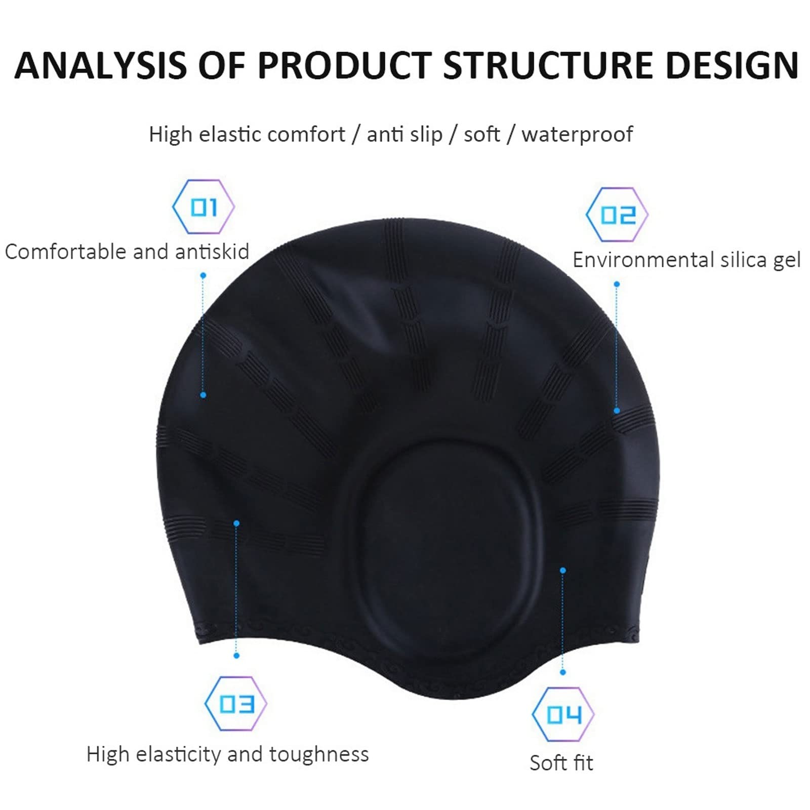 Cuffia da nuoto in silicone, unisex, per adulti, impermeabile, protezione per le orecchie, per sport e immersioni, elastica (1)