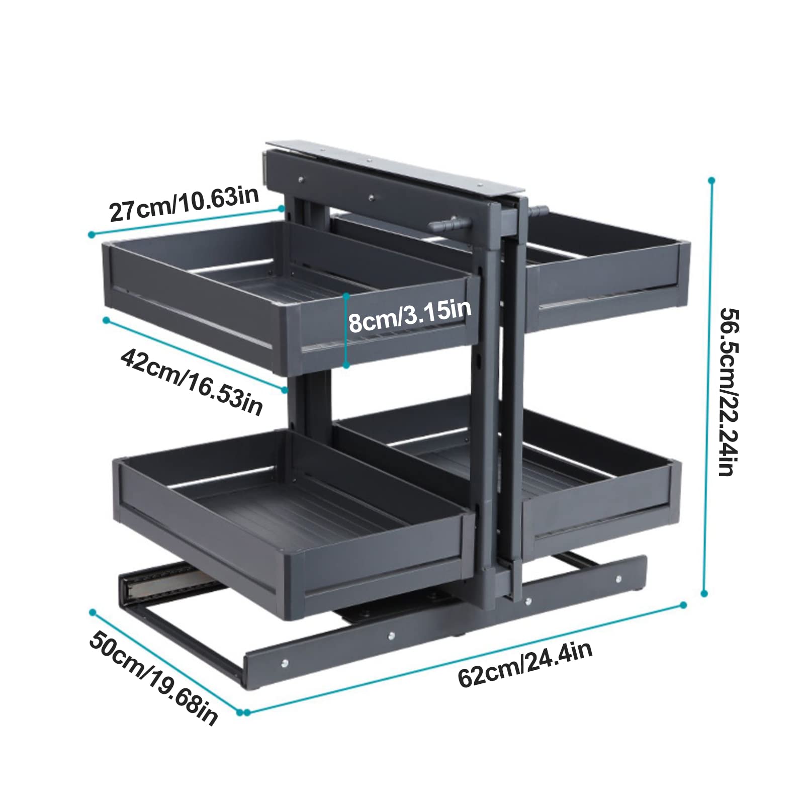 Blinde hoekkast uittrekbare organizer, 2-laags uitschuifbare keukenorganisatoren en opbergruimte, Swing Left Blinde hoekkast uittrekbare organizer, Verstelbare hoogte (A