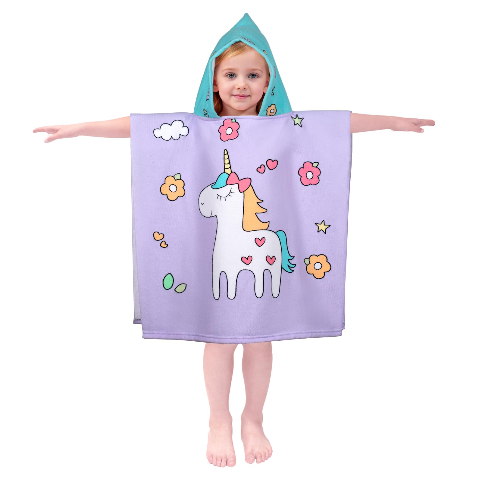 Hooded Kids Beach Towels - Toddler Bath Towel Girls Boys Swim Cover-ups for Ages 1 to 6 Kids Pool Towels Quick Dry Lightweight Soft Microfiber Poncho Towel 24x23(Flower Unicorn New)