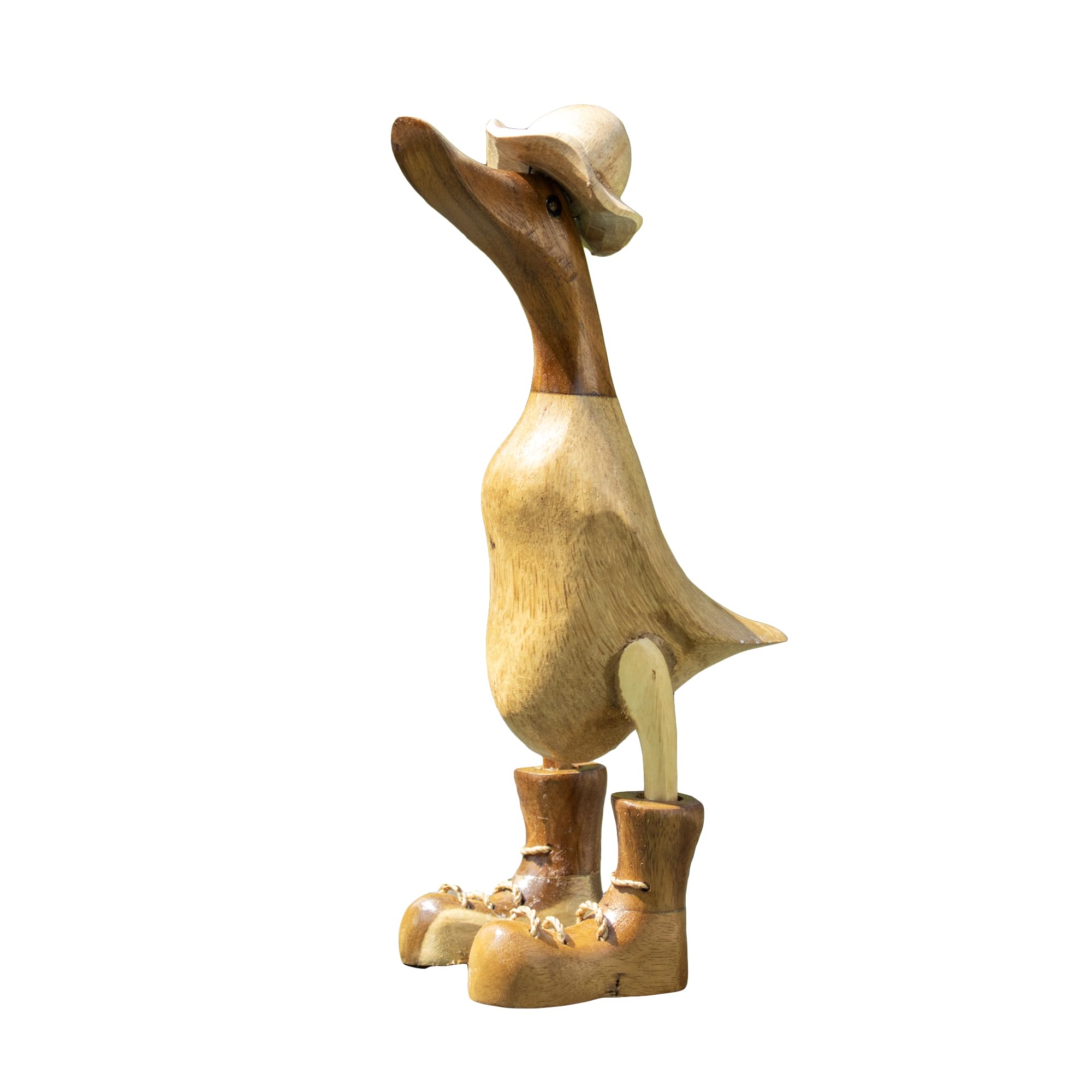 Darthome Wood Duck With Frilly Hat Sculpture 9x25x14cm Natural Wooden Bird In Boots Ornament Gift