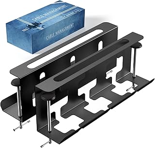 Under Desk Cable Management Tray,CLOOLC Under Desk Storage,Cable Management Under Desk with no Need to Drill Under Table,Keeping Desk Cable Tidy,Cable Tray for Desks(Set of 2, Black)
