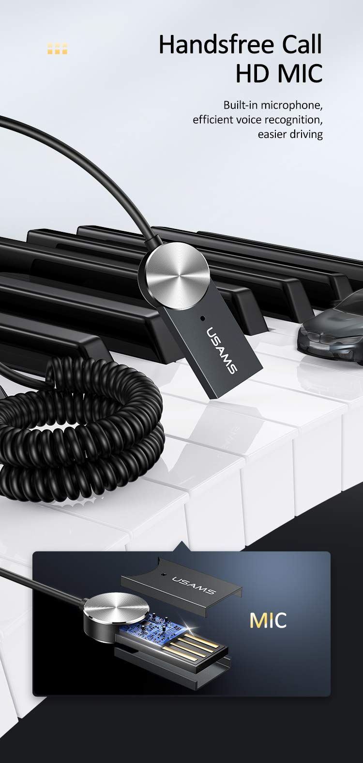 LivX Usams Bluetooth 5.0 Receiver Usb Aux Wireless Araç Kiti Telefon Konuşma Müzik Dinleme Ba01 SJ464LVX