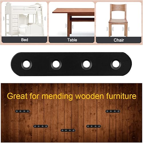 Miniatura 5 de Paquete de 8 soportes de soporte rectos negros de 4 pulgadas, placas de reparación planas de acero inoxidable, soportes de unión de reparación