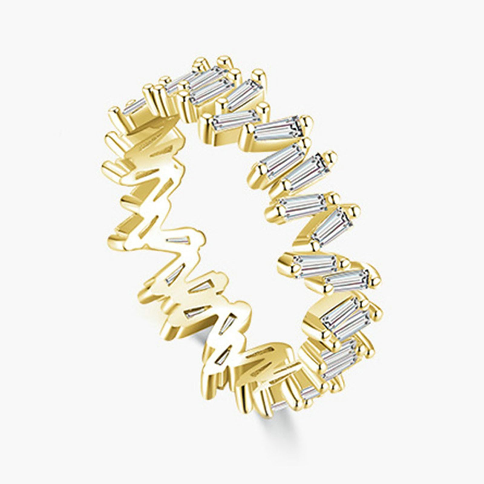 Anillo alianza mujer, anillos oro amarillo 18 K diseño de fila irregular con moissanita Trapezoidal Anillos Compromiso Boda Oro Amarillo para Mamá, Novia, Novia