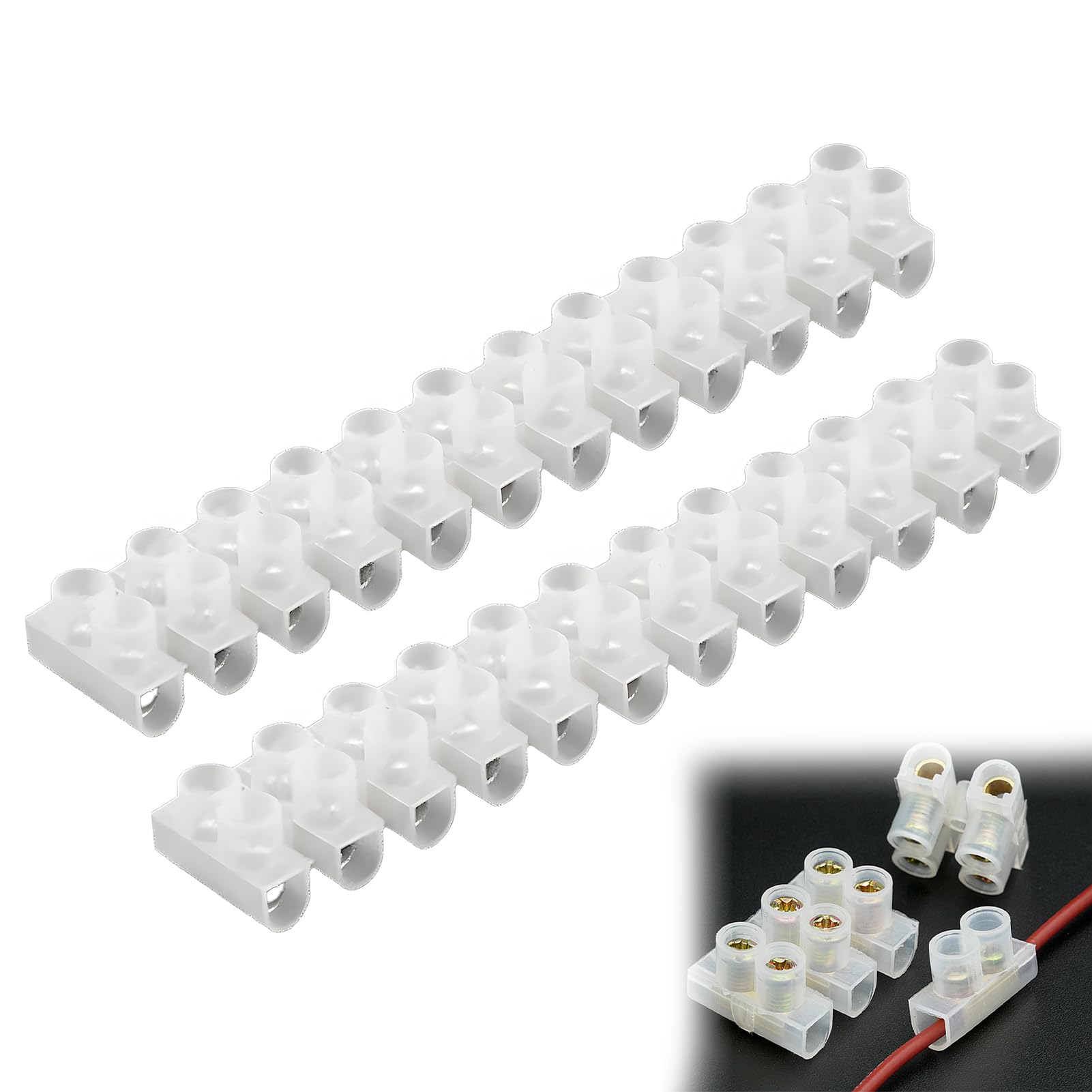 2 Pack 30A Electrical Connector Blocks 30 Amp 12 Way White Terminal Block Strip Electrical Terminal Connector Strips Electric Wire Chocolate Chock Blocks Connecting for Wiring Cable