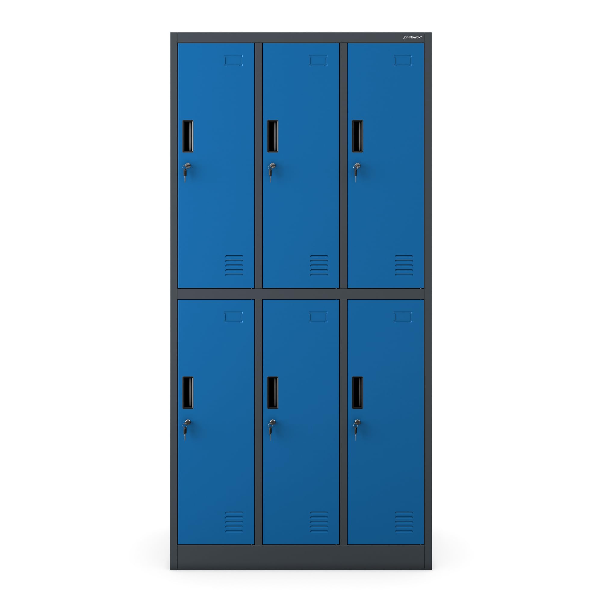 Jan Nowak Armario para Vestuario Taquilla Metálico con 6 Compartimentos Ranuras de ventilación Recubrimiento de Polvo 185 cm x 90 cm x 45 cm Azul Antracita