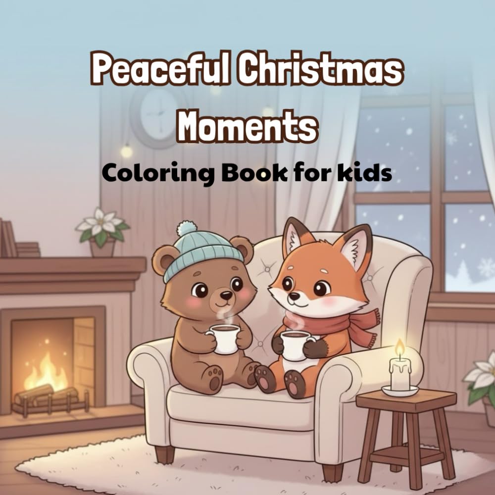 Peaceful Christmas Moments Coloring Book for kids: Calming winter illustrations to color and relax
