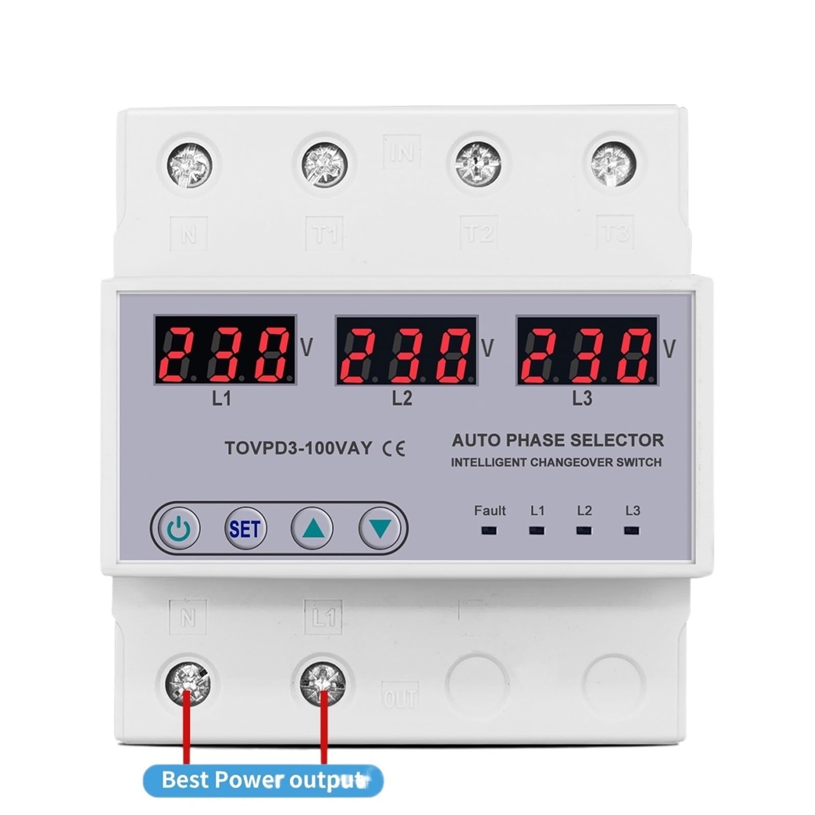 Voltmetro selettore di fase trifase 3P + N su guida Din 100A con protezione sovratensione e sottotensione regolabile Relè monitor Protector 1 pz