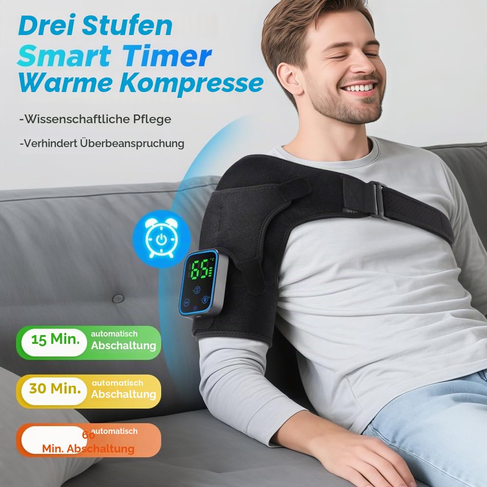 Schultermassagegerät mit Heizung & App, 7 Temperaturen (40 – 70 °C) & 3 Vibrationsmodi – 5000 mAh wiederaufladbar – kabelloses Massagekissen für Schultern, Nacken & Rücken (1 Stück)