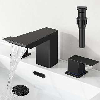 RUMOSE Bathroom Faucets 3 Hole Black Bathroom Sink Faucet with Drain