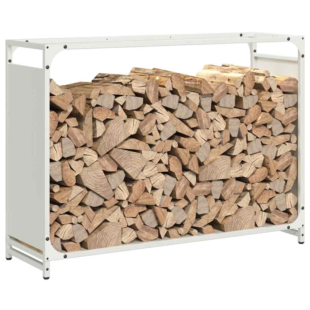 Brokky 864204 Rastrelliera per Legna da Ardere Bianca 90x28x65 cm Legnaia da Esterno in Metallo, Ripiano per Legna da Ardere, Portalegna