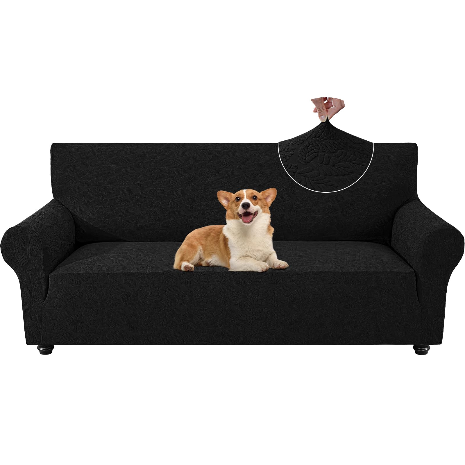 Sofa cover extensible 2 places noir avec accoudoirs universelle
