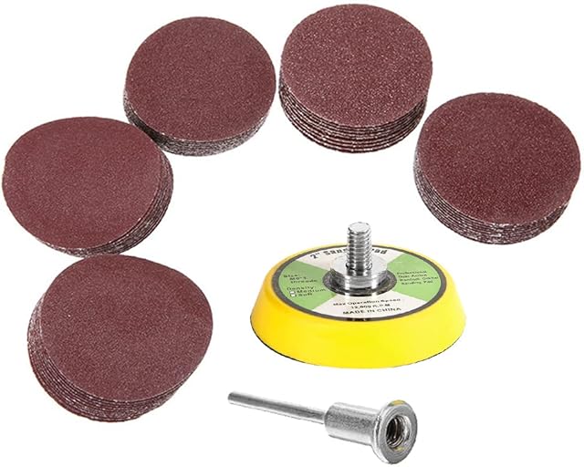 Bestgle 50pcs 2 Inch/50mm Sanding Discs Pad Sander Disk Kit with 1/8 Inch Shank Abrasive Polish Pad Plate 60/80/ 120/150/ 180 Grit Paper for Drill Grinder Rotary Tools