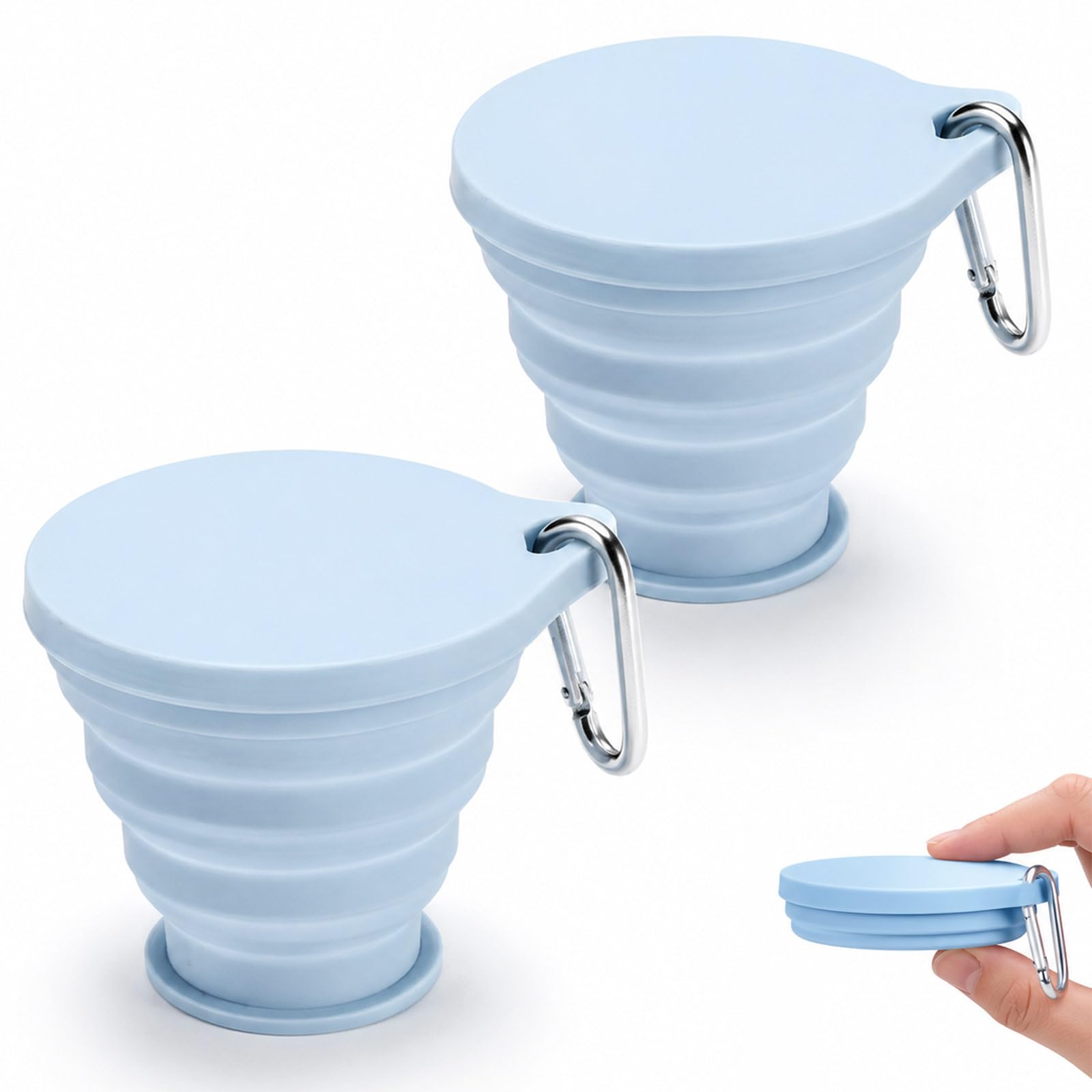 ZenithQuest Collapsible Silicone Travel Cups, 2 Pack, 180ml Sky Blue
