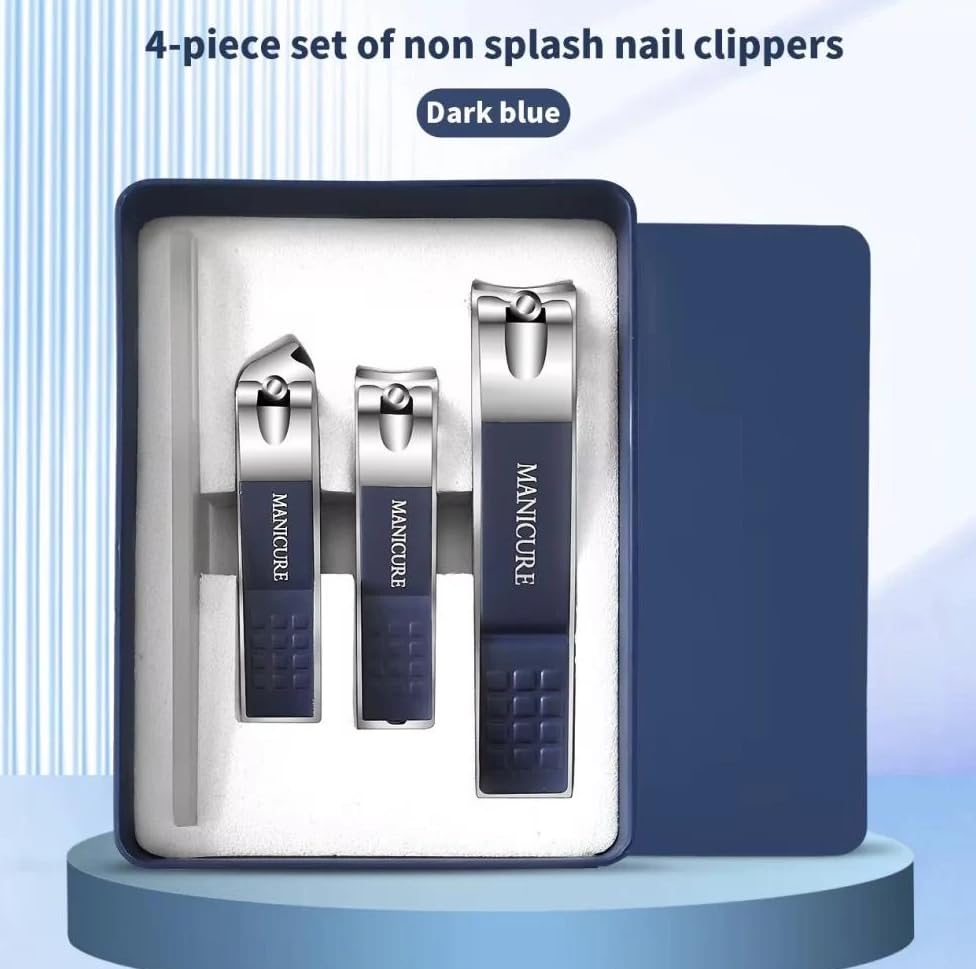 Image of 4 in 1 Nail Clipper Set - Manicure Pedicure Kit for Men & Women, Fingernail & Toenail Clippers, Nail File, Portable Travel Grooming Kit with Case (BLUE)