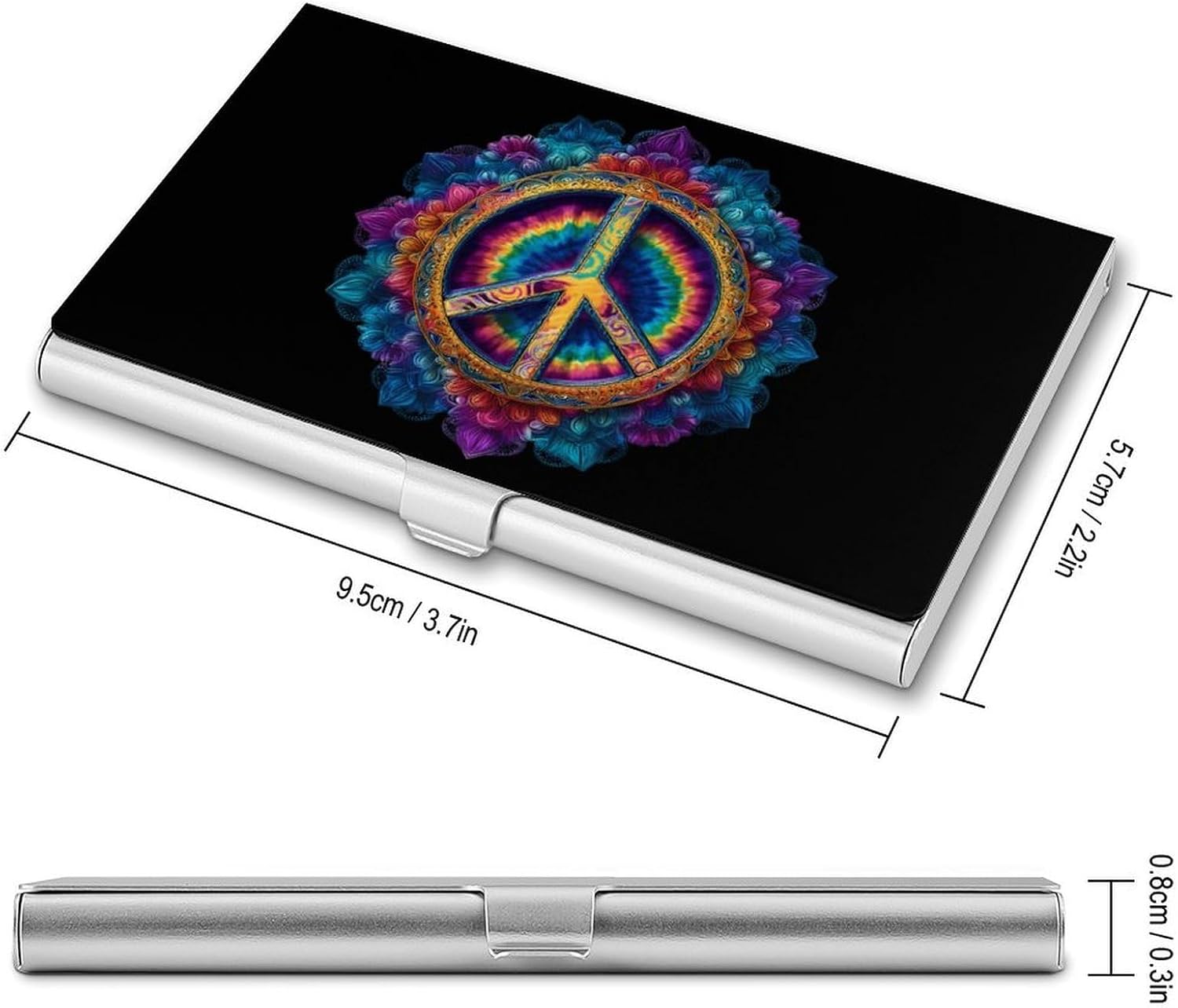 Tie Dye Peace Sign Flowers Business Card Case Portable Slim Purse | Card Holder