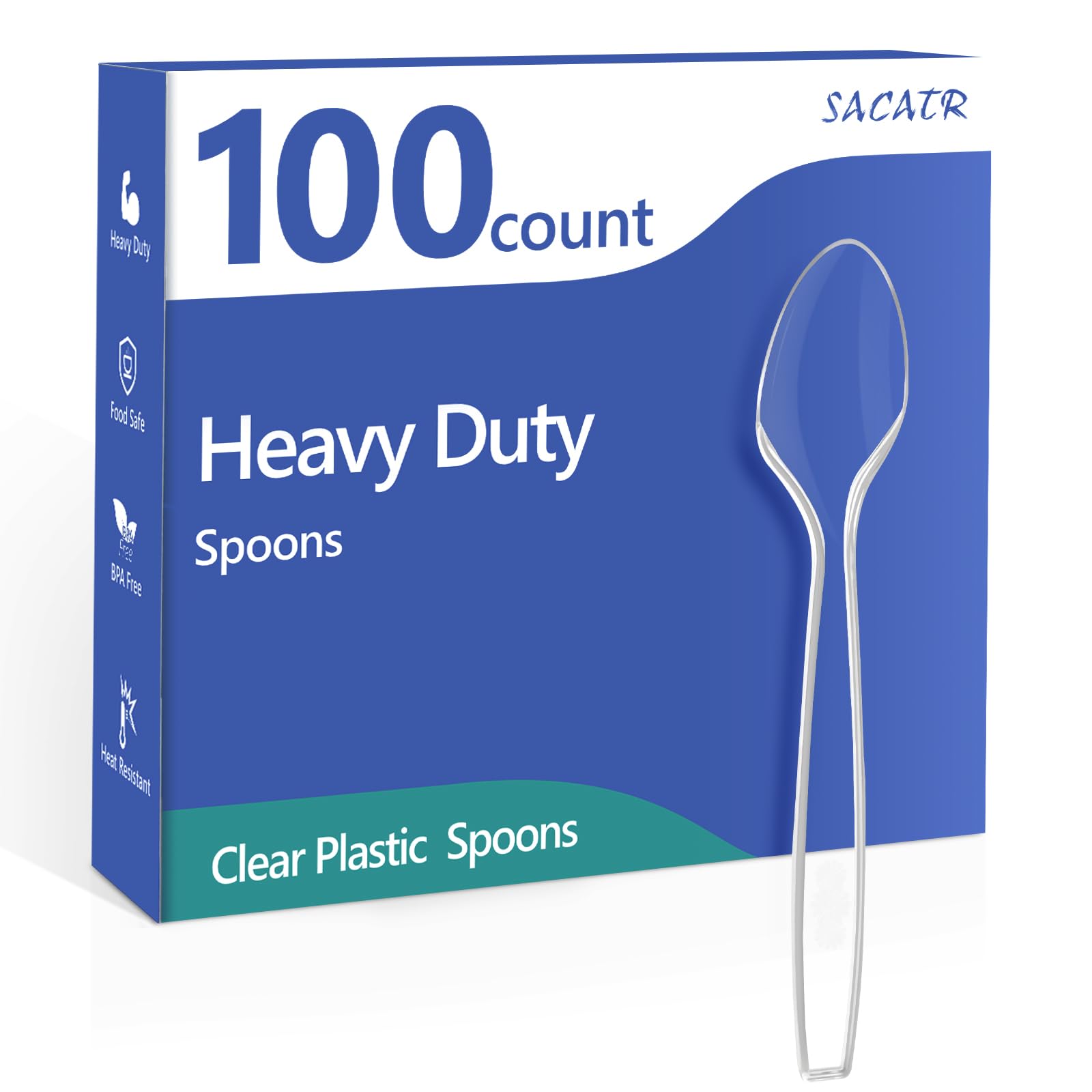 SACATR 100 Count Plastic Spoons,Heavy Plastic Silverware,Premium Disposable Spoons, BPA-Free, Heat Resistant, Suitable for Parties, Events and Everyday Use