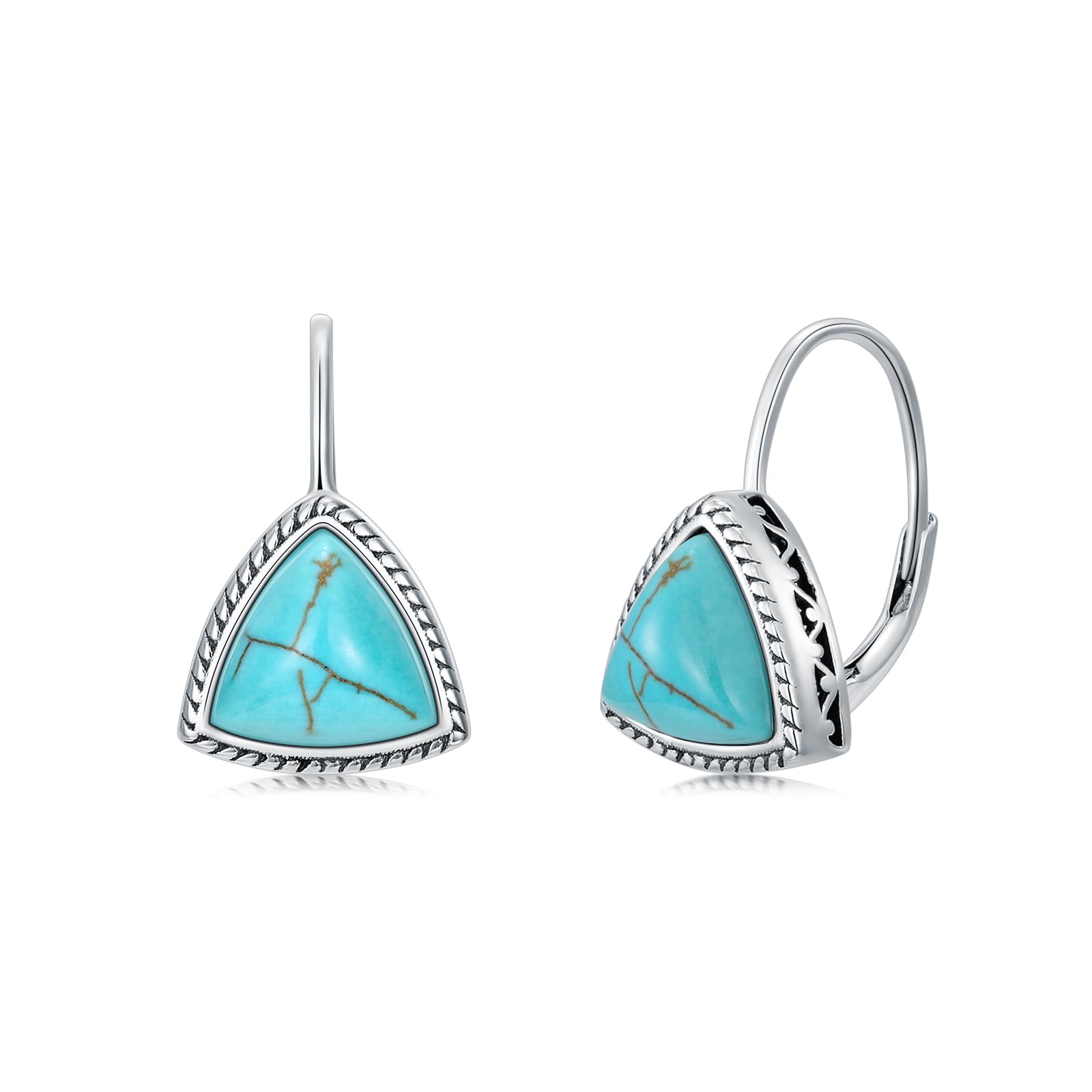 Boucles d'oreilles turquoise argent 925 leverback 10mm - 7