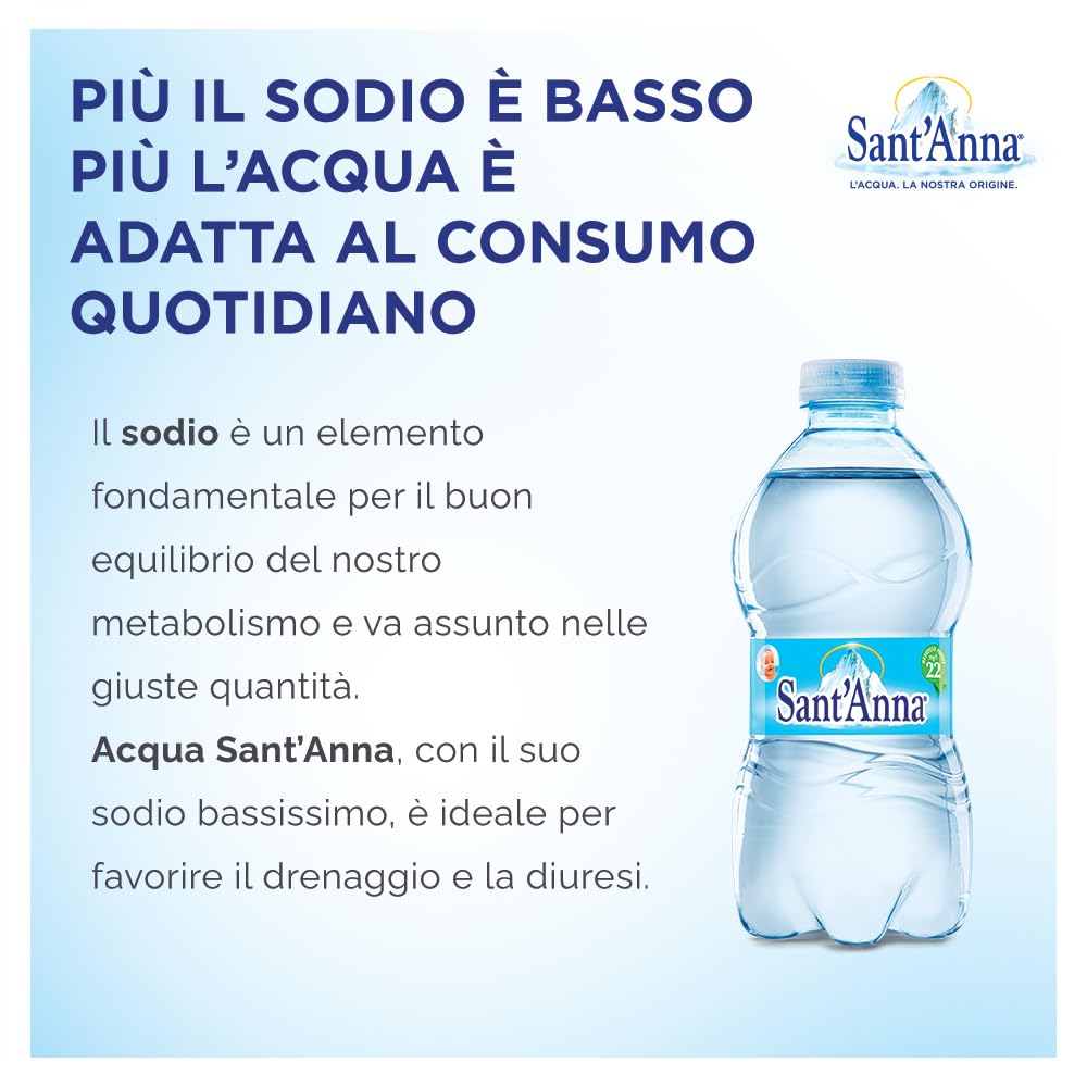 Acqua Sant'Anna Pack 0,35L Naturale | 48 bottiglie formato da borsetta | Acqua Minerale Naturale Oligominerale Minimamente mineralizzata | Bottiglie di Plastica 100% Riciclabile
