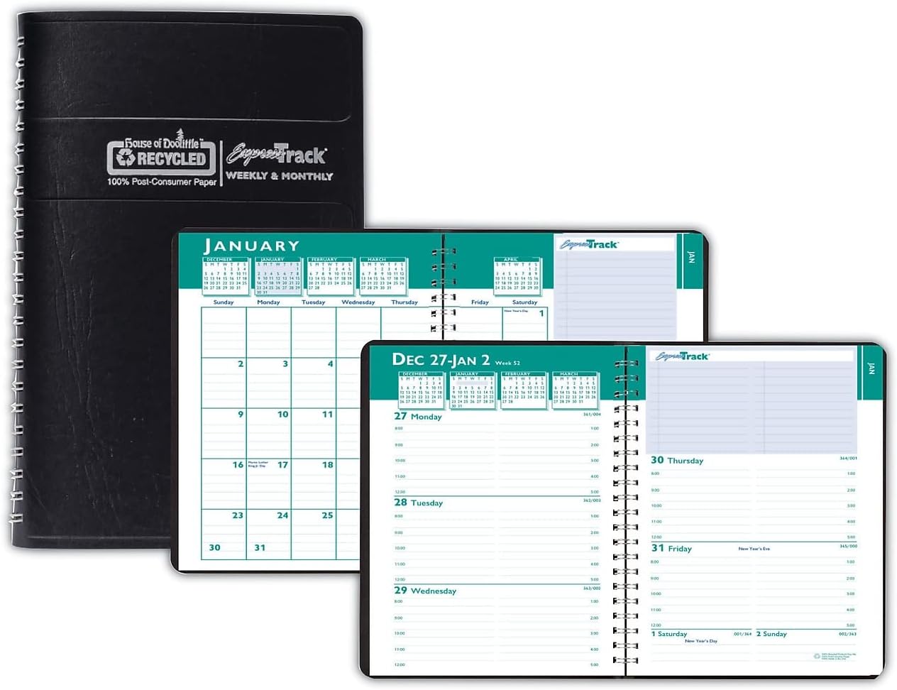 House of Doolittle Express Track Recycled Weekly Appointment Book/Monthly Planner, 8 x 5, Black Cover, 13-Month (Jan to Jan): 2023 to 2024