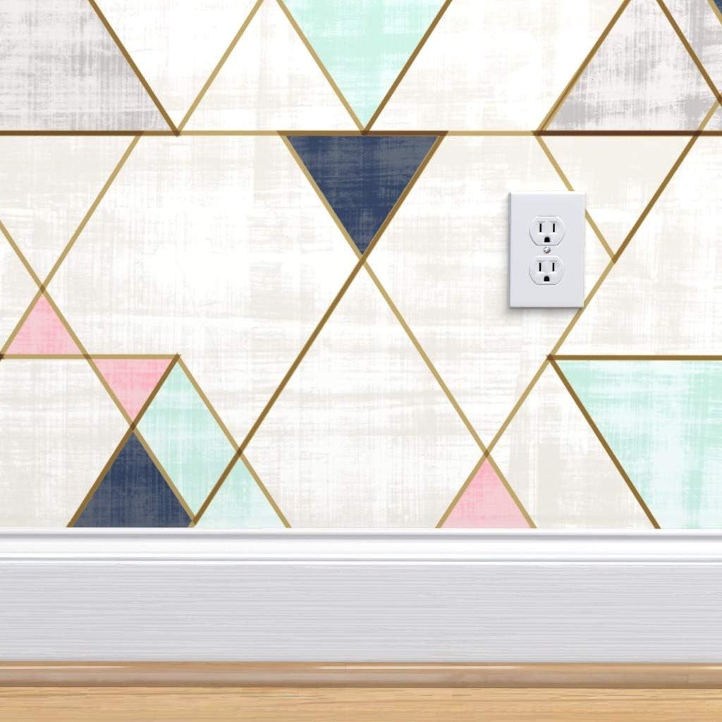 Exсluѕіvе Sресіаl Peel & Stick Wallpaper 9ft x 2ft - Navy Mint Pink Triangles Geo Small Geometric Custom Removable Wallpaper by Spoonflower