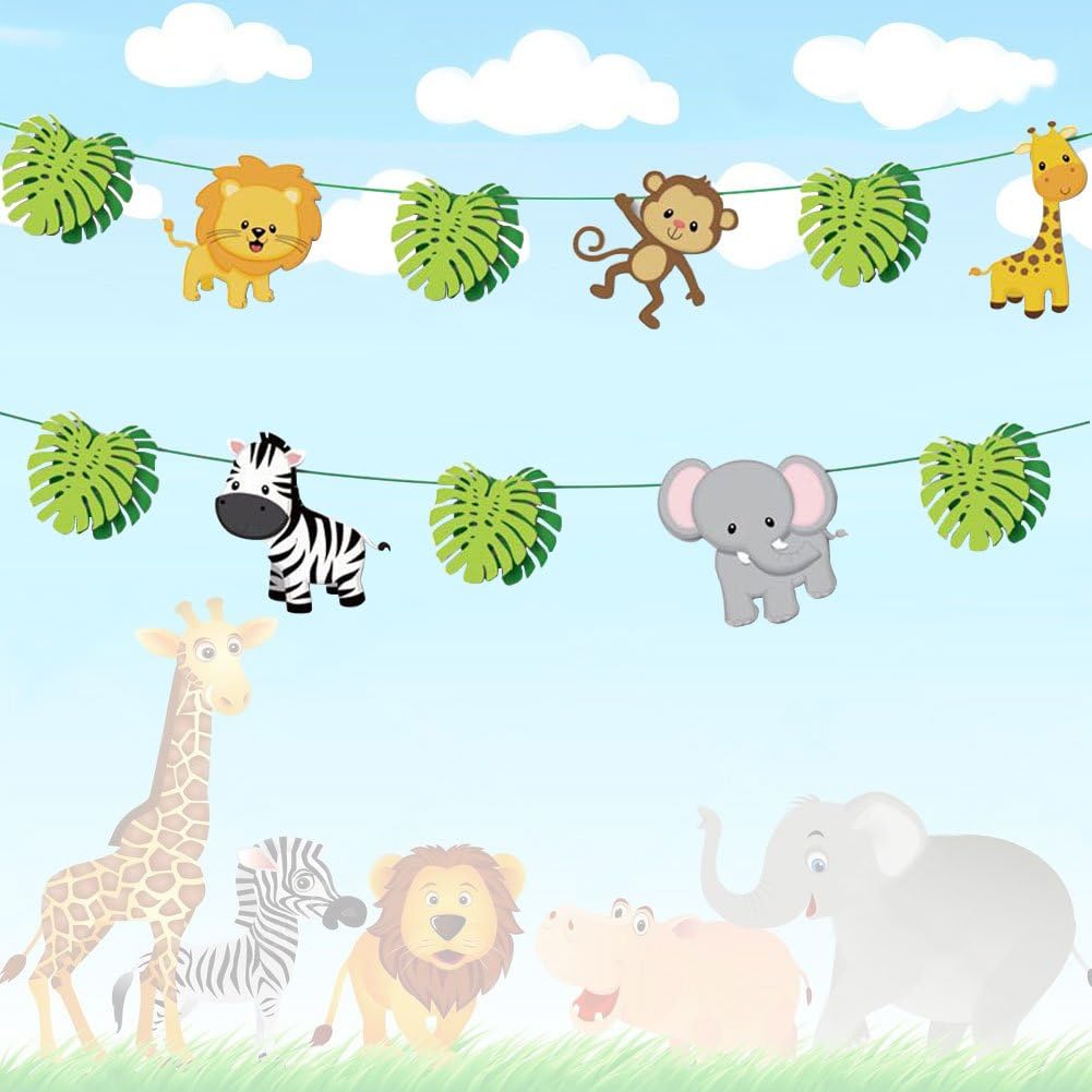 Jiahai 19pcs Jungle Animals Leaves Banner Home Decoration for Woodland Garland Forest Theme Birthday Festival Party