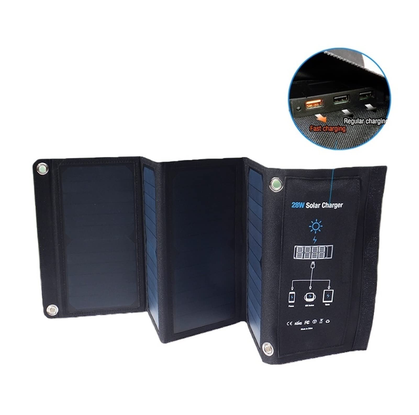 Pannelli solari Caricatore solare USB 5V Caricatore del telefono solare portatile pieghevole con pannello solare 5V ricarica rapida for smartphone con un tasso di conversione elevato(21W)