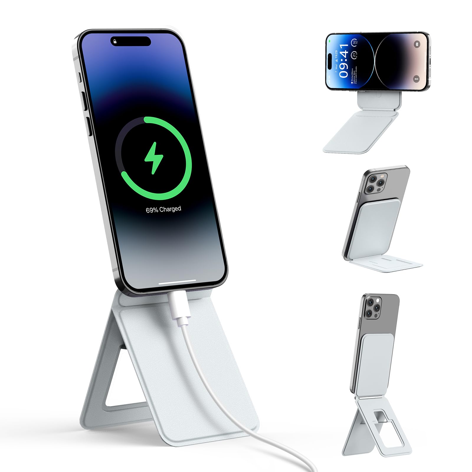 GOKOCO Magnetic Foldable Phone Tripod Stand Compatible with iPhone 17/16/15/14/13/12 Series,Angle Adjustment & Multifuction Strong Magnetic Invisible Selfie Phone Tripod-Grey