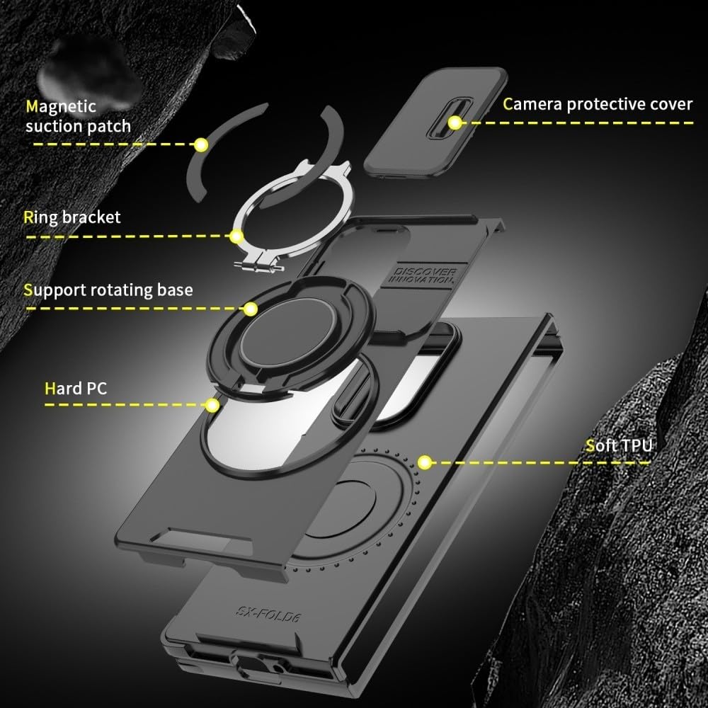 Generic Funda compatible con Samsung Galaxy Z Fold 8 Ultra (color: plateado) con soporte de anillo, funda rígida con tapa trasera