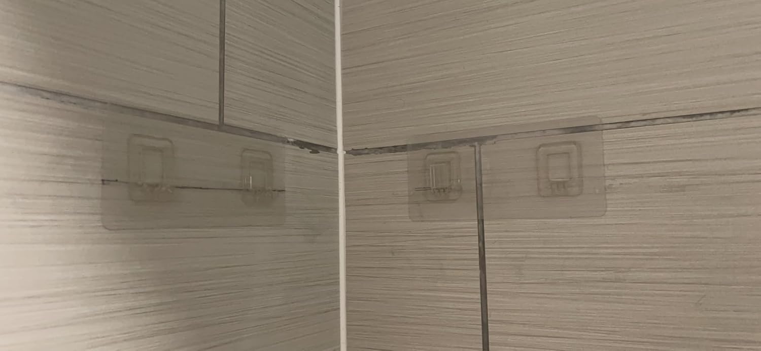 Coraje 2 pack corner shower box strong adhesive waterproof strong load-bearing nail-free transparent non-marking wall sticker adhesive for shower boxes, kitchen shelves