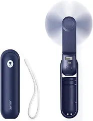 JISULIFE Ventilador Portátil, Mini Ventilador de Mão Recarregável, Pequeno Ventilador USB Pessoal, Ventilador de Bolso com Banco de Potência, Lanterna, Presentes para Mulheres/Meninas/Amigos - Azul