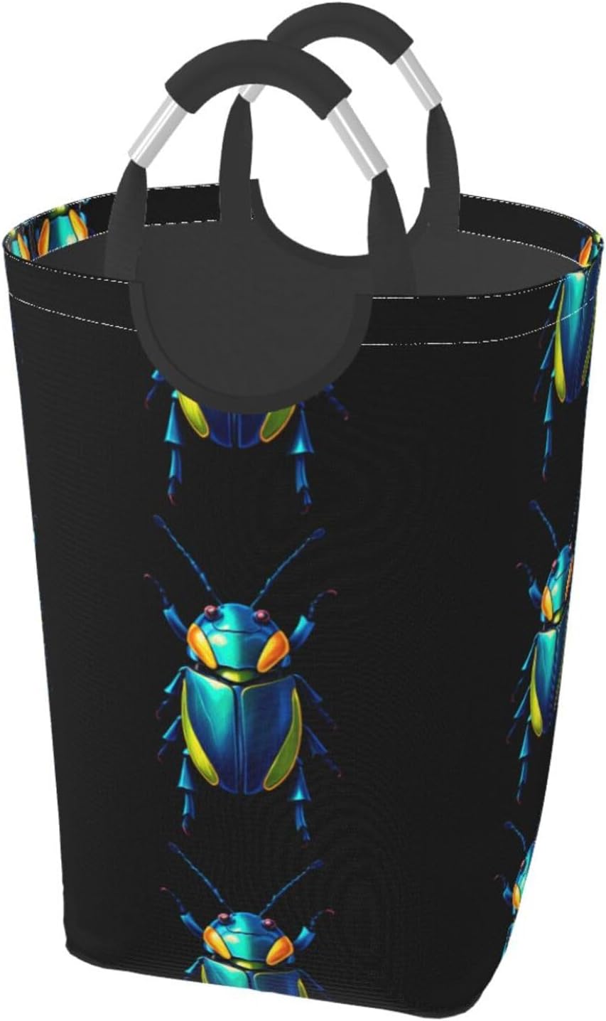 Metallic Beetle Foldable storage bag, 50L capacity, suitable for laundry room, dormitory bedroom, dirty clothes storage basket.