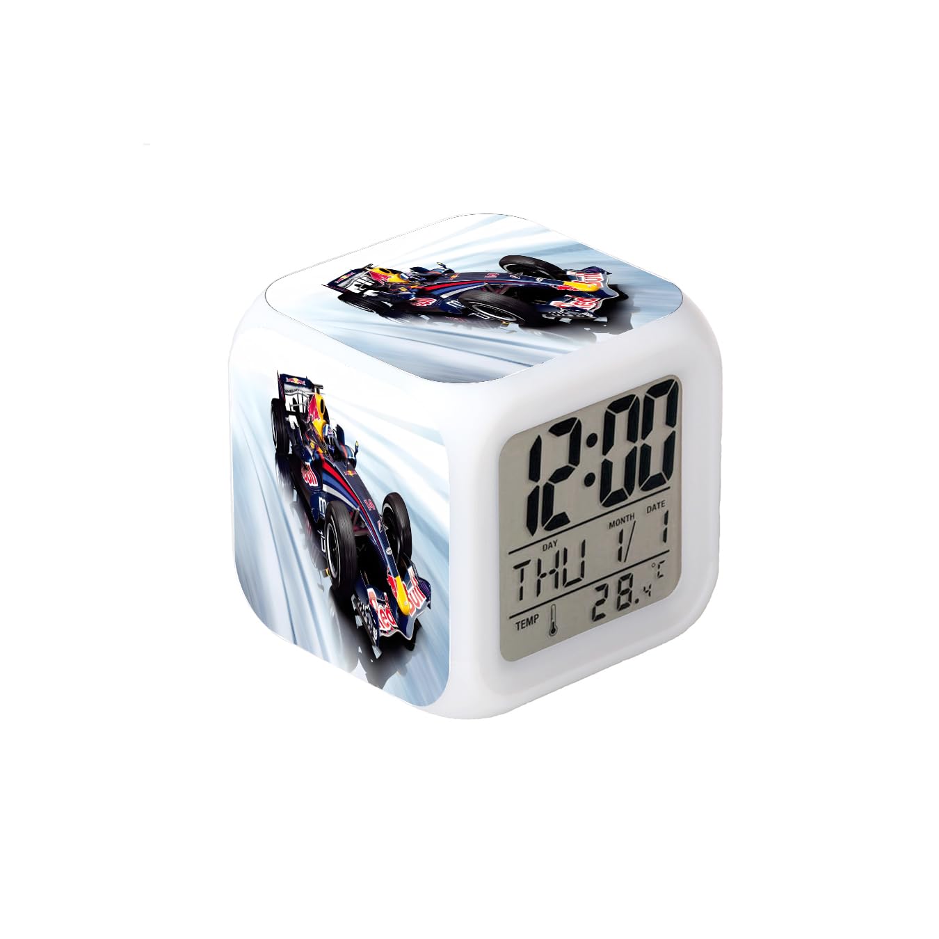 3＂F1 Formula One Racing Car Auto Blue Desk Clock Digital Alarm Clock with Led Lights Plastic Table Clock for Kids Teenagers Adults Home/Office Decor